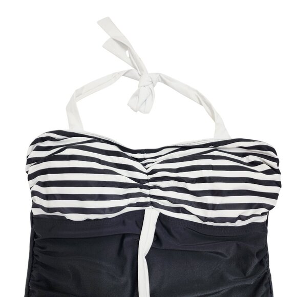 Black & White Womens Striped Halter Neck One-Piece Swimsuit Size XL - Picture 4 of 5
